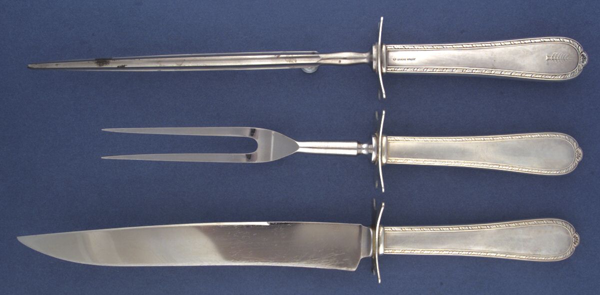 Pine Tree (Sterling, 1927) Large 3-Piece Roast Carving Set w/ Stainless Blade by International Silver-1