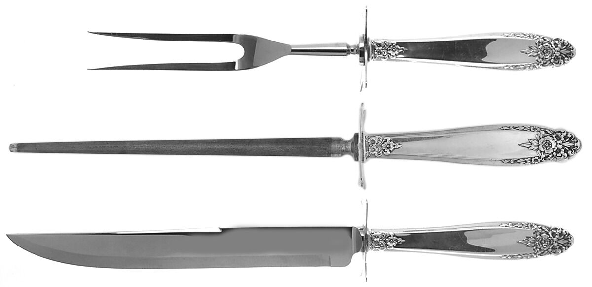 Prelude (Sterling, 1939, No Monograms) Large 3-Piece Roast Carving Set w/ Stainless Blade by International Silver-1