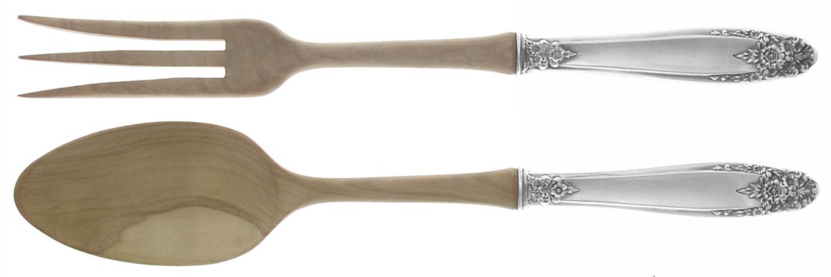 Prelude (Sterling, 1939, No Monograms) Wooden Bowl 2-Piece Salad Set by International Silver-1