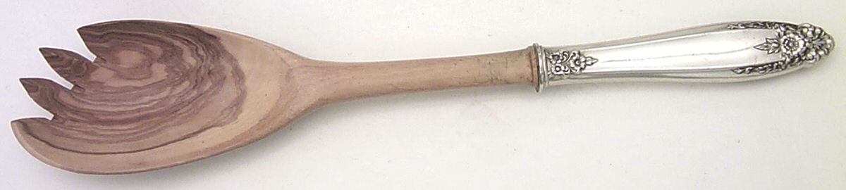Prelude (Sterling, 1939, No Monograms) Salad Serving Fork Wooden Prongs by International Silver-1