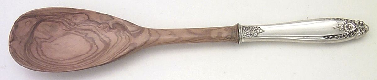 Prelude (Sterling, 1939, No Monograms) Salad Serving Spoon Wooden Bowl by International Silver-1