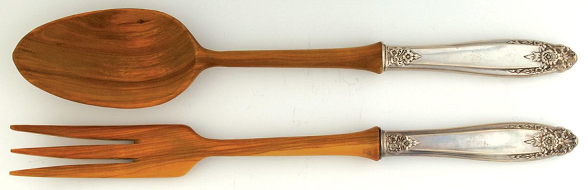Prelude (Sterling, 1939, No Monograms) 2 Piece Wooden Bowl Salad Set by International Silver-1