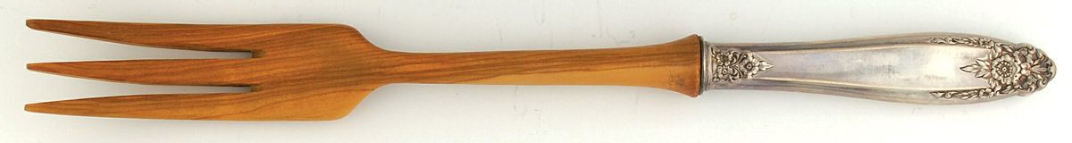 Prelude (Sterling, 1939, No Monograms) Salad Serving Fork with Wooden Prongs by International Silver-1