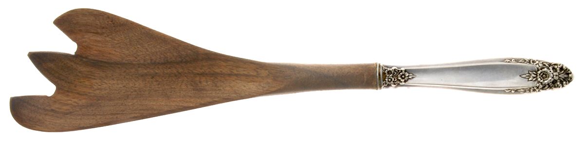 Prelude (Sterling, 1939, No Monograms) Salad Serving Fork Wooden Prongs by International Silver-1