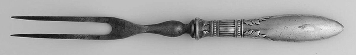 Queen Ann-St. Moritz (Silverplate, 1910) Small Steak Carving Fork with Stainless Prongs by International Silver-1