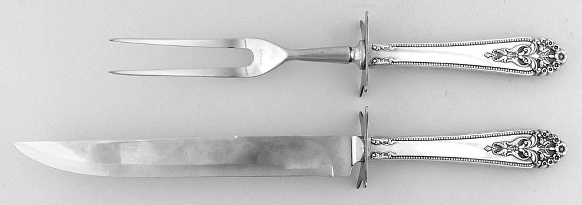Queen's Lace (Sterling, 1949) Large 2-Piece Roast Carving Set w/Stainless Blade by International Silver-1