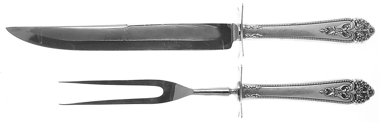 Queen's Lace (Sterling, 1949) Large 2-Piece Roast Carving Set w/ Stainless Blade by International Silver-1