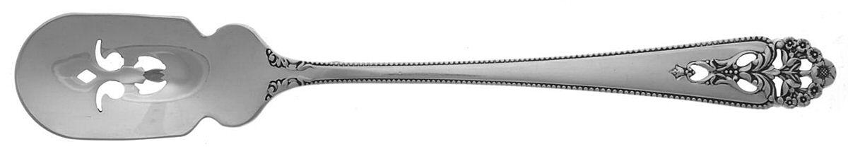 Queen's Lace (Sterling, 1949) Short Handled Olive Spoon with Pierced Bowl by International Silver-1
