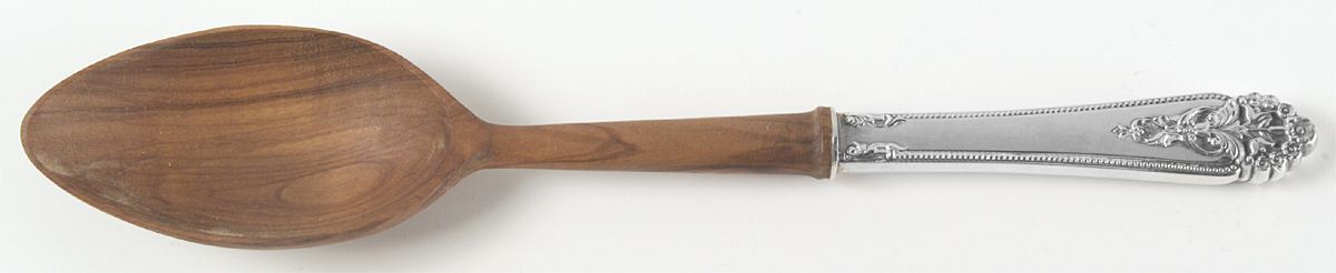 Queen's Lace (Sterling, 1949) Salad Serving Spoon with Wooden Bowl by International Silver-1