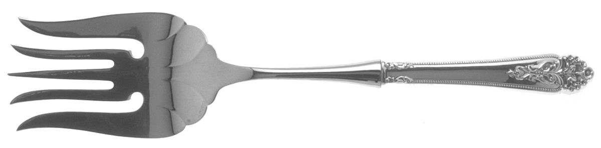 Queen's Lace (Sterling, 1949) Large Stainless-Tine Cold Meat Serving Fork by International Silver-1