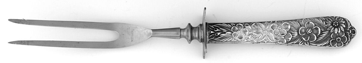 Radiant Rose (Sterling, 1938) Small Steak Carving Fork with Stainless Prongs by International Silver-1
