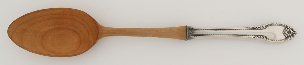 Remembrance (Silverplate, 1948) Salad Serving Spoon with Wooden Bowl by International Silver-1