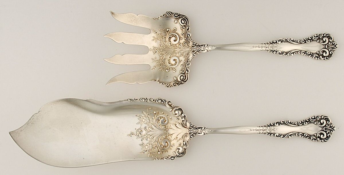 Revere (Sterling, 1898, No Monograms) 2 Piece Large Solid Fish Serving Set by International Silver-1