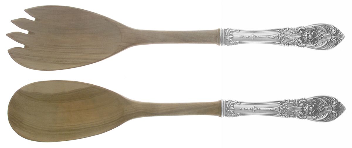 Richelieu (Sterling, 1935) Wooden Bowl 2 Piece Salad Set by International Silver-1