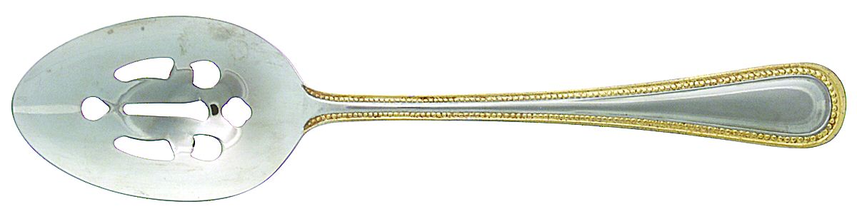 Royal Bead Gold (Stainless, Gold Accent) Pierced Tablespoon (Serving Spoon) by International Silver-1