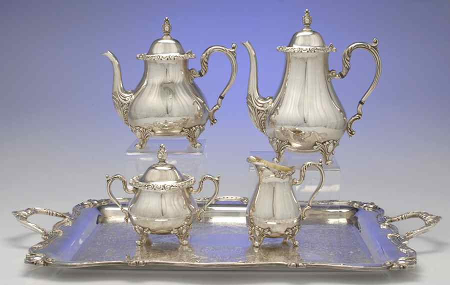 Rochelle (Silverplate, Hollowware) 5-Piece Silverplate Tea Set (with Tray) by International Silver-1