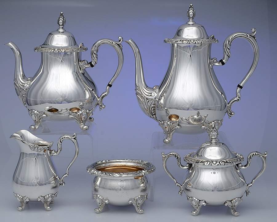 Rochelle (Silverplate, Hollowware) 5-Piece Plated Tea Set (with Waste) by International Silver-1
