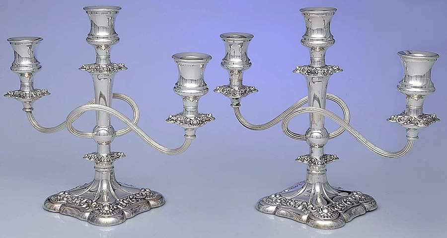 Rococo (Silverplate, Hollowware) Pair of Medium 3-Light Candelabra by International Silver-1