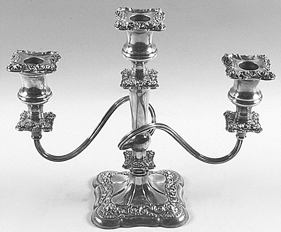 Rococo (Silverplate, Hollowware) 3 Light Candelabra w/Bobeche by International Silver-1