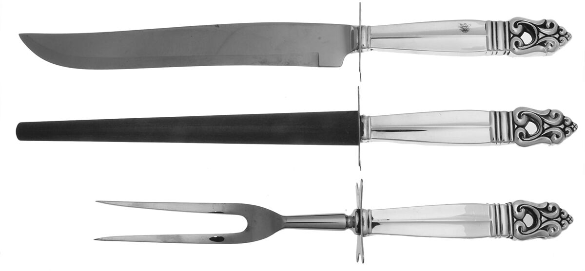 Royal Danish (Sterling, 1939) Large 3-Piece Roast Carving Set w/ Stainless Blade by International Silver-1