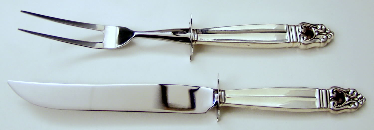Royal Danish (Sterling, 1939) Small Stainless Blade 2-Piece Steak Carving Set by International Silver-1