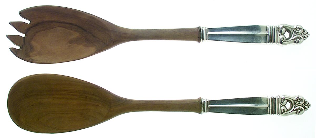 Royal Danish (Sterling, 1939) Wooden Bowl 2 Piece Salad Set by International Silver-1
