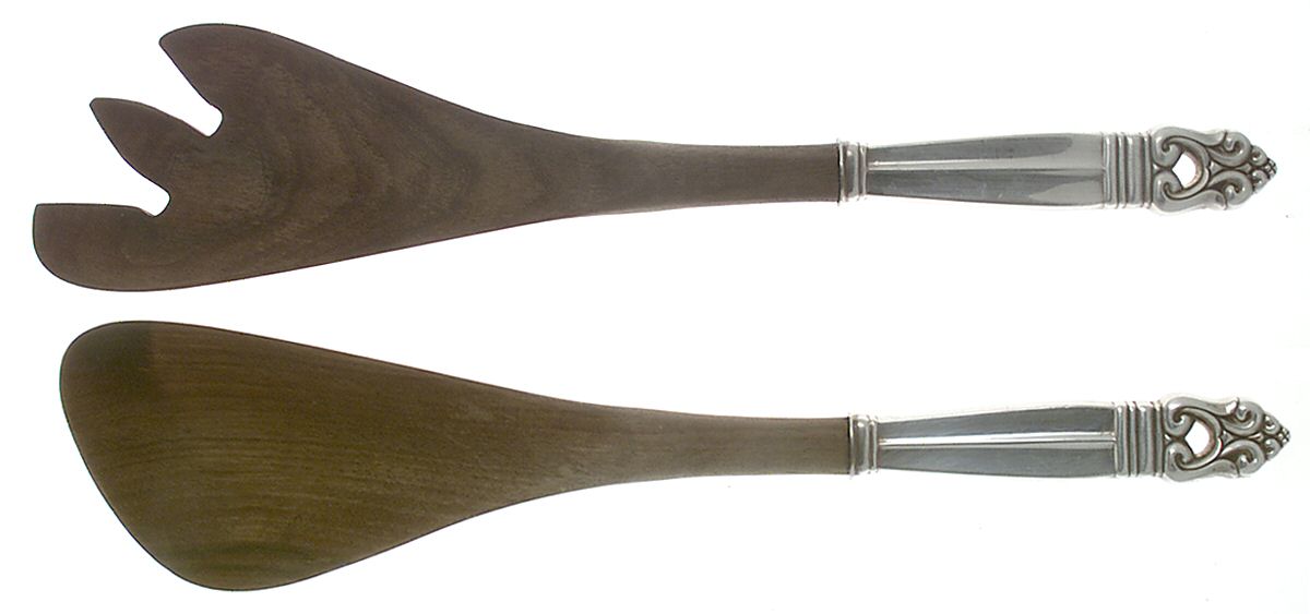 Royal Danish (Sterling, 1939) 2 Piece Wooden Bowl Salad Set by International Silver-1