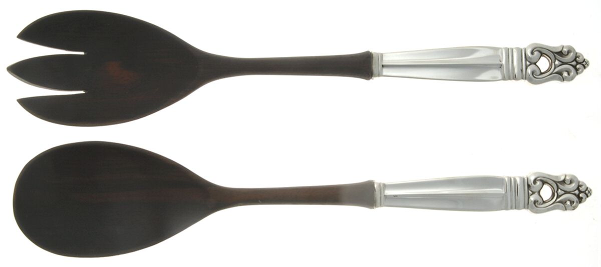 Royal Danish (Sterling, 1939) 2 Piece Wooden Bowl Salad Set by International Silver-1
