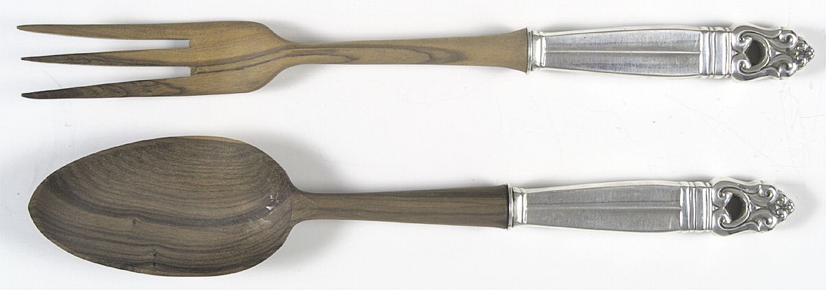 Royal Danish (Sterling, 1939) Wooden Bowl 2 Piece Salad Set by International Silver-1