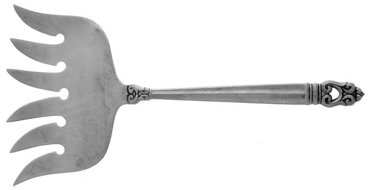 Royal Danish (Sterling, 1939) Large Solid Tined Sardine Serving Fork by International Silver-1