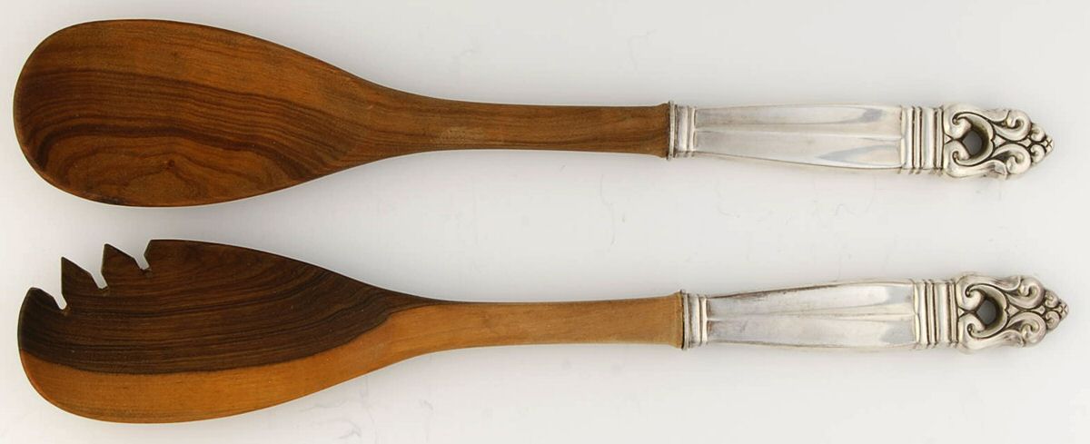 Royal Danish (Sterling, 1939) Wooden Bowl 2 Piece Salad Set by International Silver-1