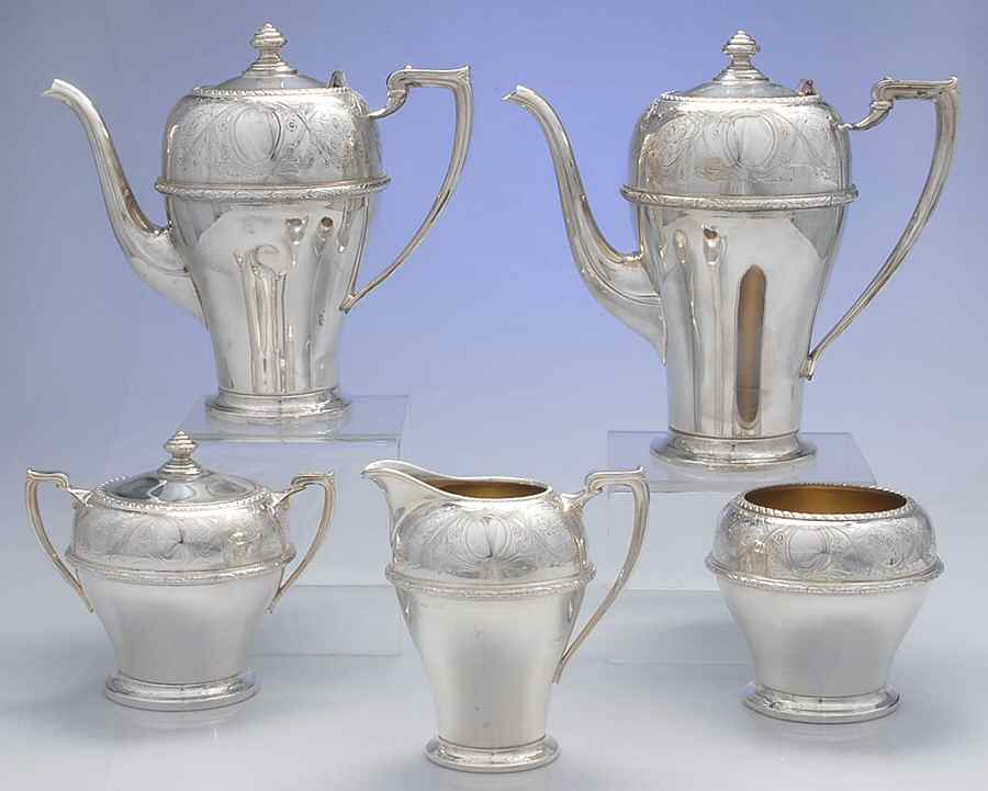 Rosalie (Silverplate, Hollowware) 5-Piece Plated Tea Set (with Waste) by International Silver-1