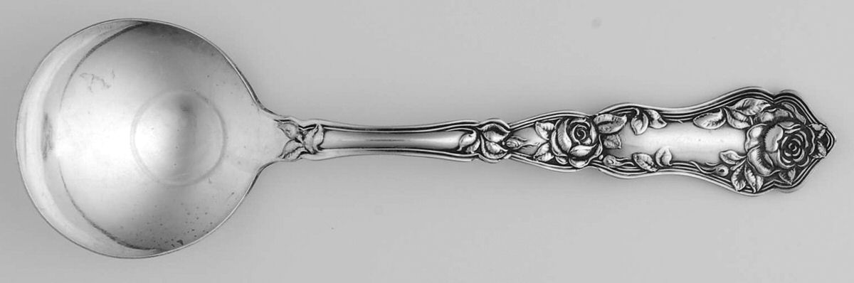 Rose (Silverplate, 1909) Round Bowl Soup Spoon (Bouillon) by International Silver-1