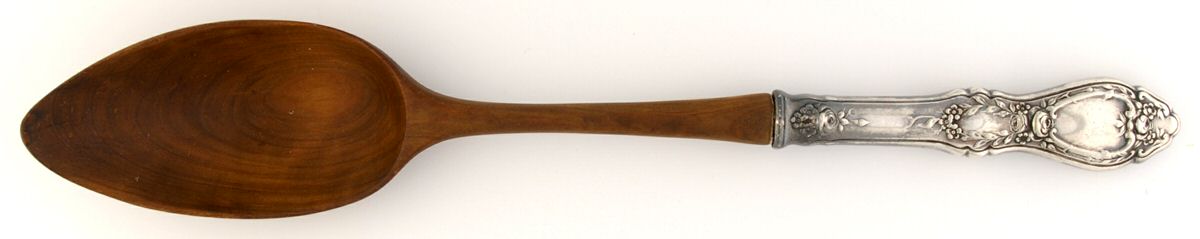 Sharon (Silverplate, 1910) Salad Serving Spoon with Wooden Bowl by International Silver-1
