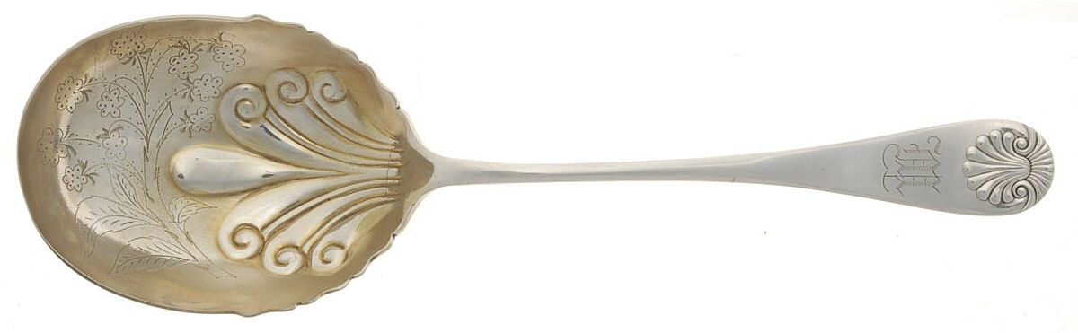 Shell (Silverplate, 1890) Bright Cut Berry Casserole Spoon by International Silver-1
