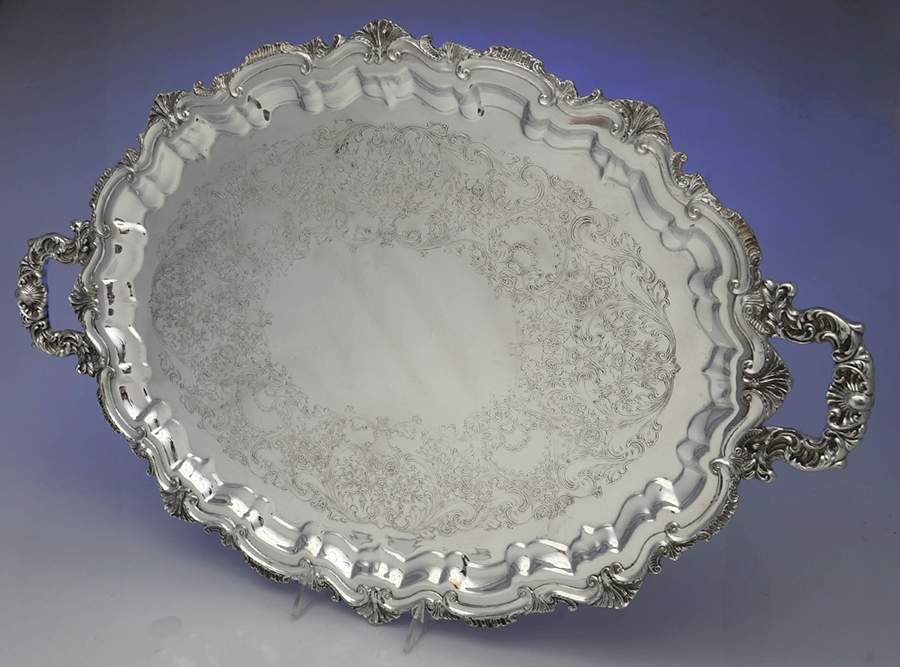 Shell and Scroll (Silverplate, Hollowware) Large Silverplate Waiter Tray by International Silver-1