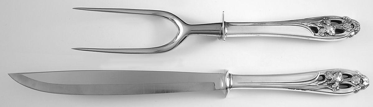 Silver Iris (Sterling, 1955) 2 Piece Small Carving Set W Sterling Guard by International Silver-1