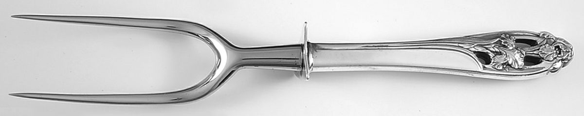 Silver Iris (Sterling, 1955) Small Carving Fork Stainless Prong W/Sterling Guar by International Silver-1