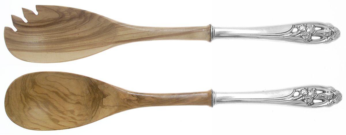 Silver Iris (Sterling, 1955) Wooden Bowl 2-Piece Salad Set by International Silver-1