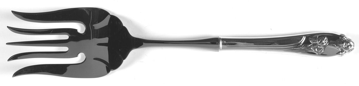 Silver Iris (Sterling, 1955) Large Stainless-Tine Cold Meat Serving Fork by International Silver-1