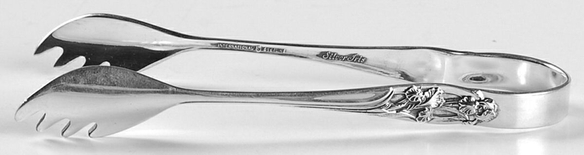 Silver Iris (Sterling, 1955) Sugar Tongs by International Silver-1