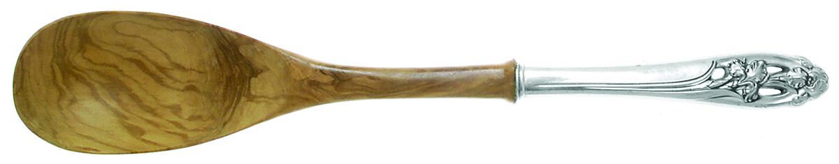 Silver Iris (Sterling, 1955) Salad Serving Spoon with Wooden Bowl by International Silver-1