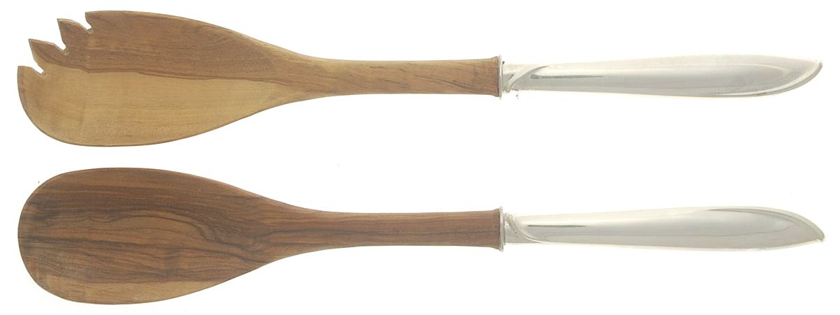 Silver Rhythm (Sterling, 1953) Wooden Bowl 2-Piece Salad Set by International Silver-1