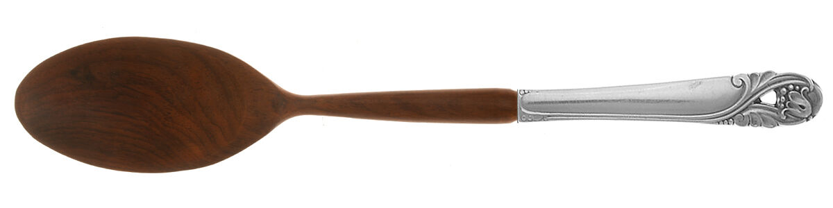 Spring Glory (Sterling, 1942, No Monograms) Salad Serving Spoon with Wooden Bowl HC by International Silver-1