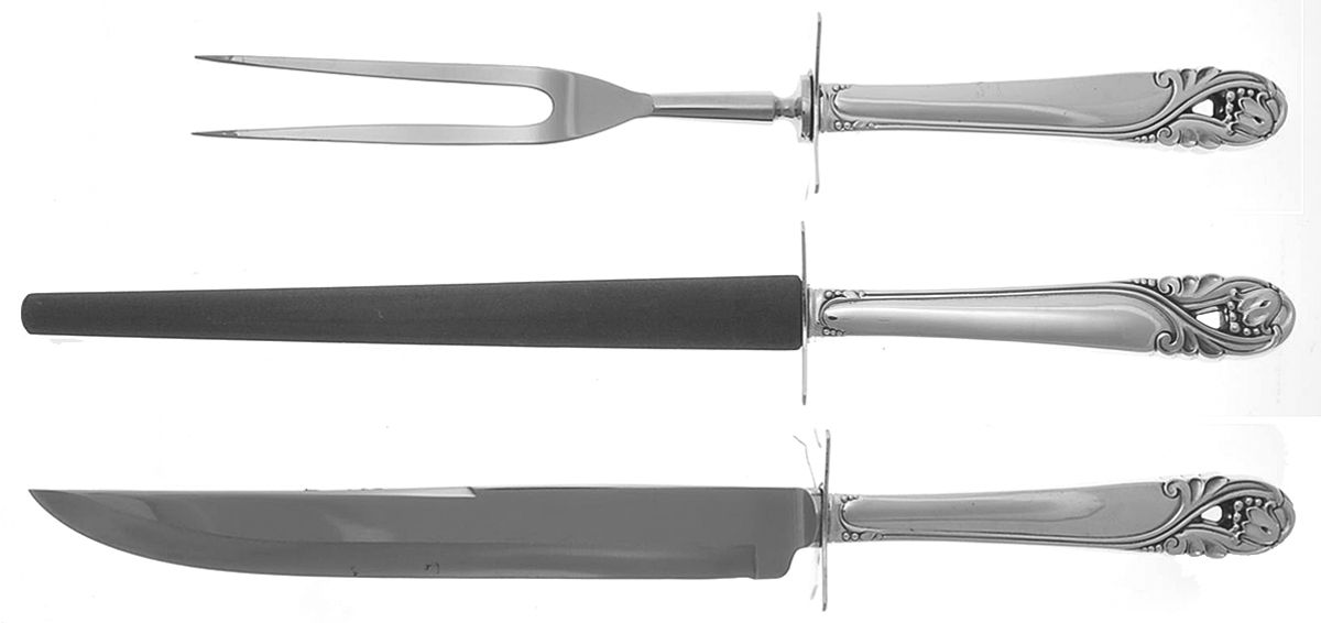 Spring Glory (Sterling, 1942, No Monograms) Large 3-Piece Roast Carving Set w/ Stainless Blade by International Silver-1