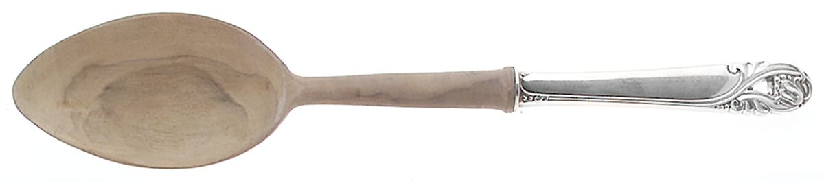 Spring Glory (Sterling, 1942, No Monograms) Salad Serving Spoon with Wooden Bowl by International Silver-1