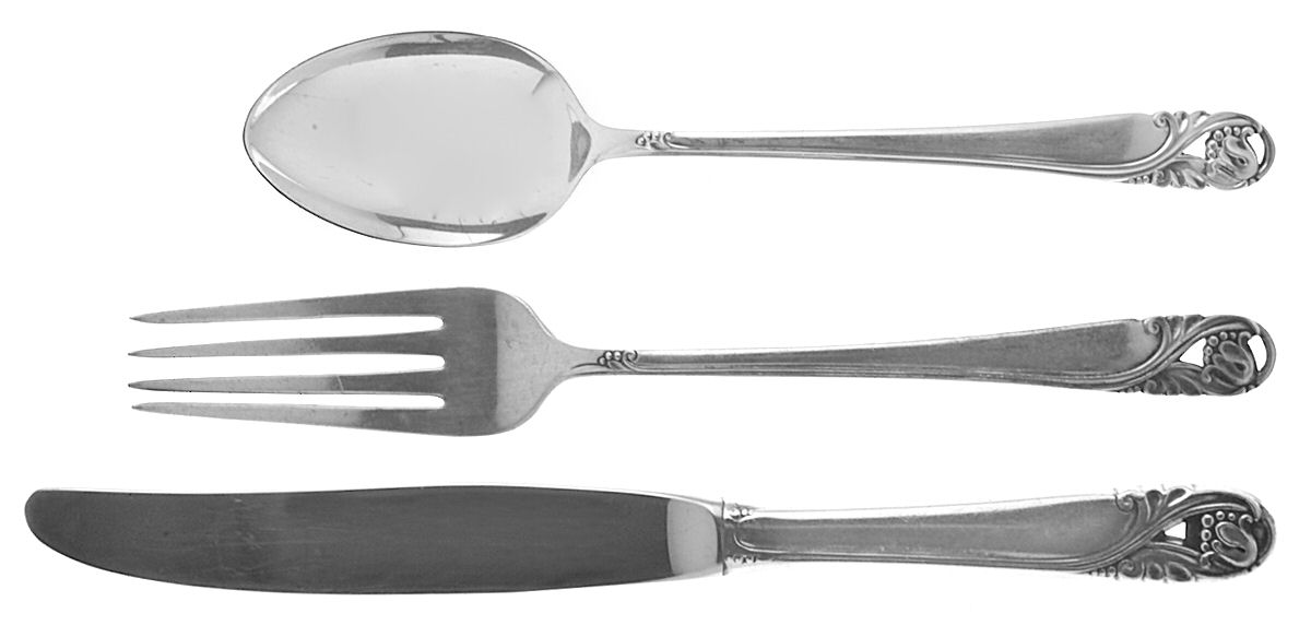 Spring Glory (Sterling, 1942, No Monograms) 3-Piece Youth Set (Knife, Fork & 5 O'Clock Spoon) by International Silver-1