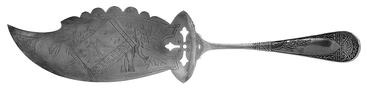 St. James (Silverplate, 1881) Large Solid Bright Cut Fish Serving Knife by International Silver-1