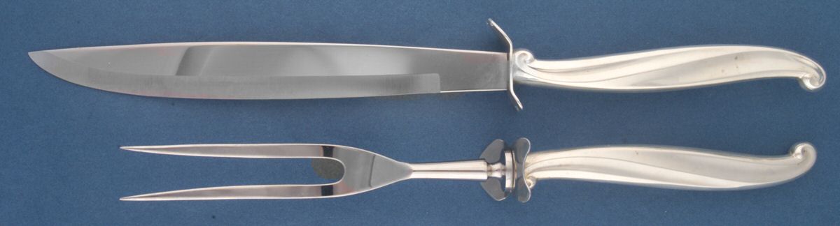 Swan Lake (Sterling, 1960) Large 2-Piece Roast Carving Set w/ Stainless Blade by International Silver-1