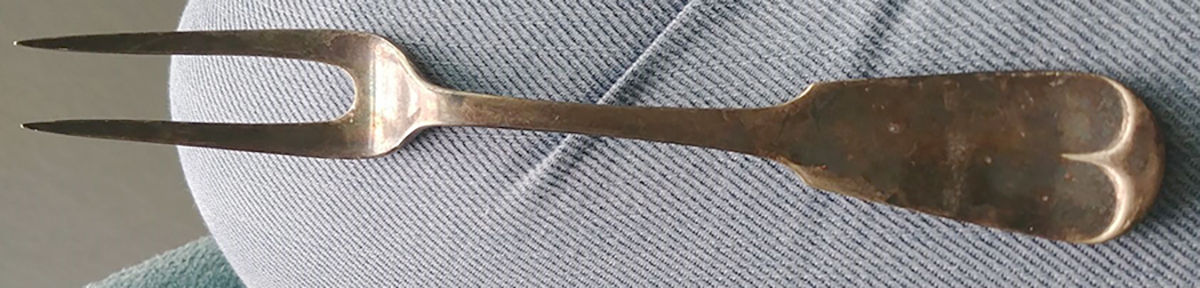 Tipped (Silverplate, 1884) Small Solid Cold Meat Serving Fork by International Silver-1